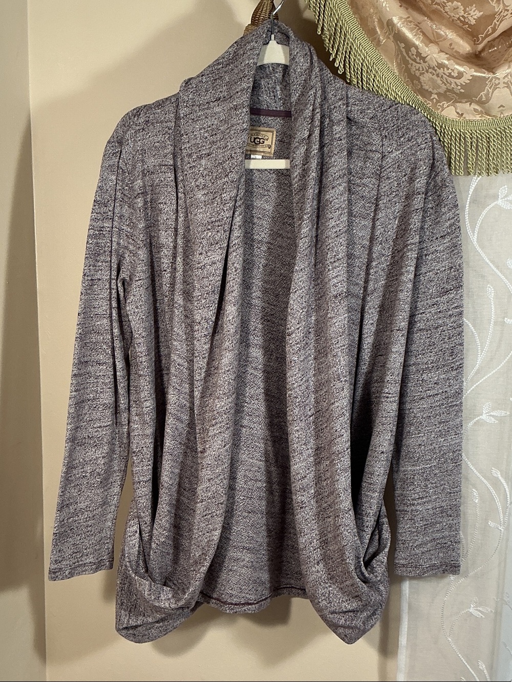 UGG Heather Gray Brown Open-Front Draped Cardigan Women’s Sz L Cotton Blend